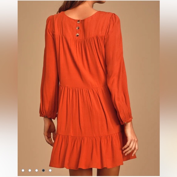 Lulus Full of Heart Rust Orange Tiered Long Sleeve Swing Dress size S - Picture 2 of 10